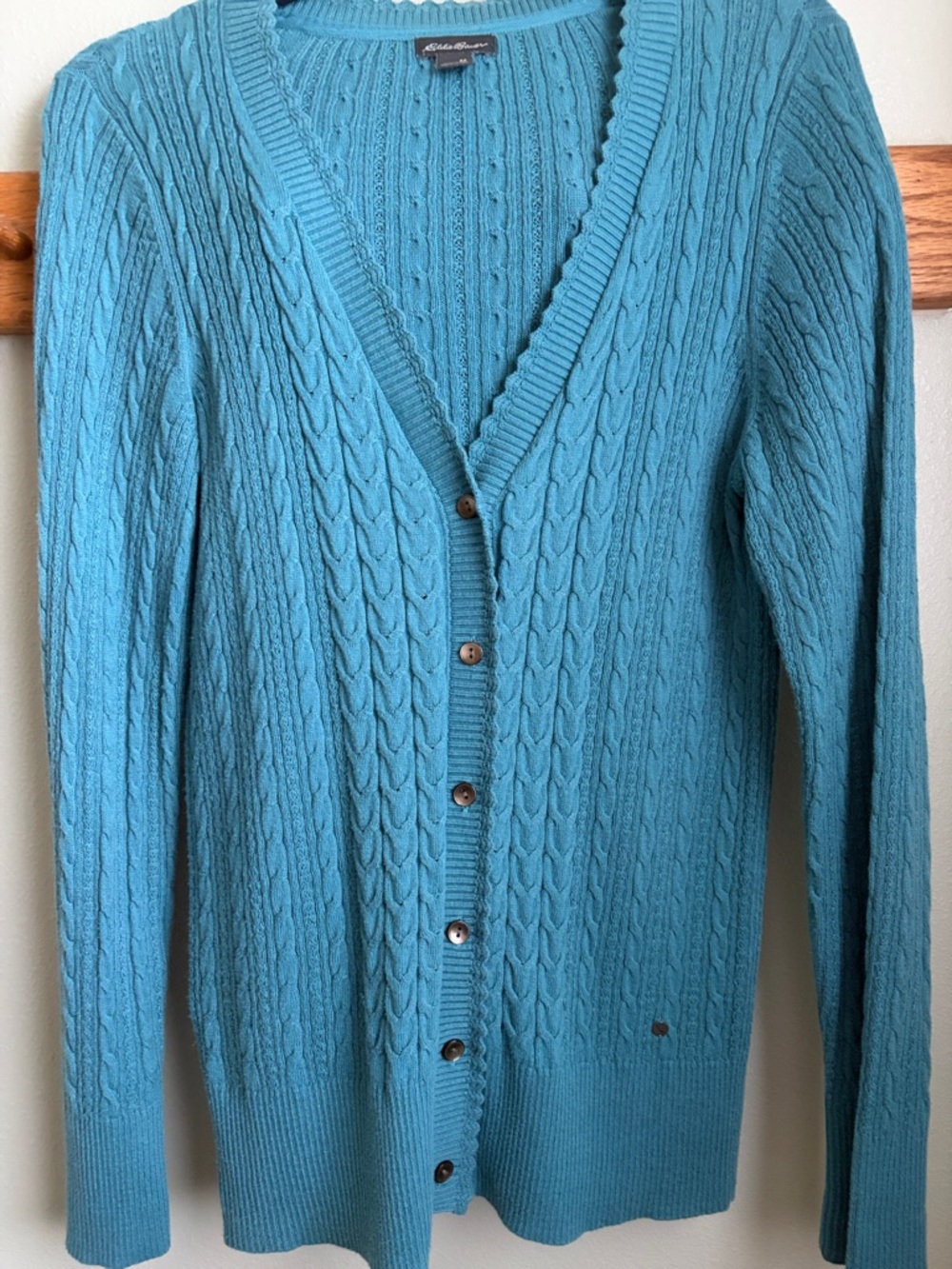 Eddie Bauer Aqua Cable Knit Button-Front Cardigan Medium